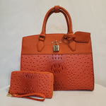 Load image into Gallery viewer, Burnt Orange Ostrich Vegan Leather Handbag
