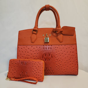 Burnt Orange Ostrich Vegan Leather Handbag
