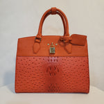 Load image into Gallery viewer, Burnt Orange Ostrich Vegan Leather Handbag

