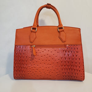 Burnt Orange Ostrich Vegan Leather Handbag