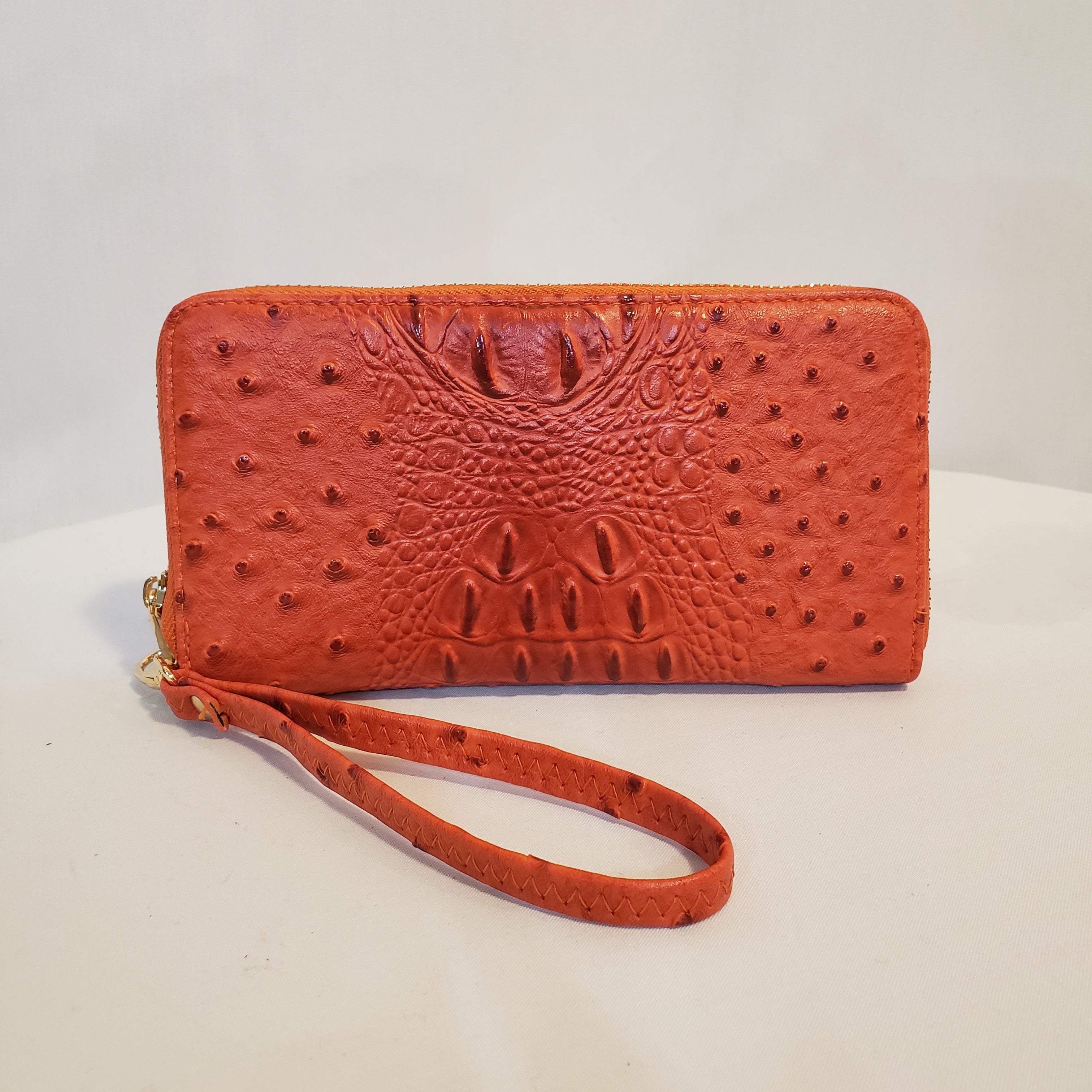 Burnt Orange Ostrich Vegan Leather Handbag