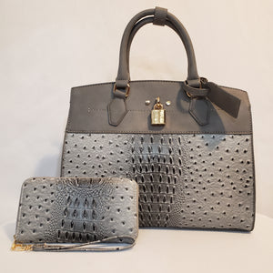 Grey Ostrich Vegan Leather Handbag