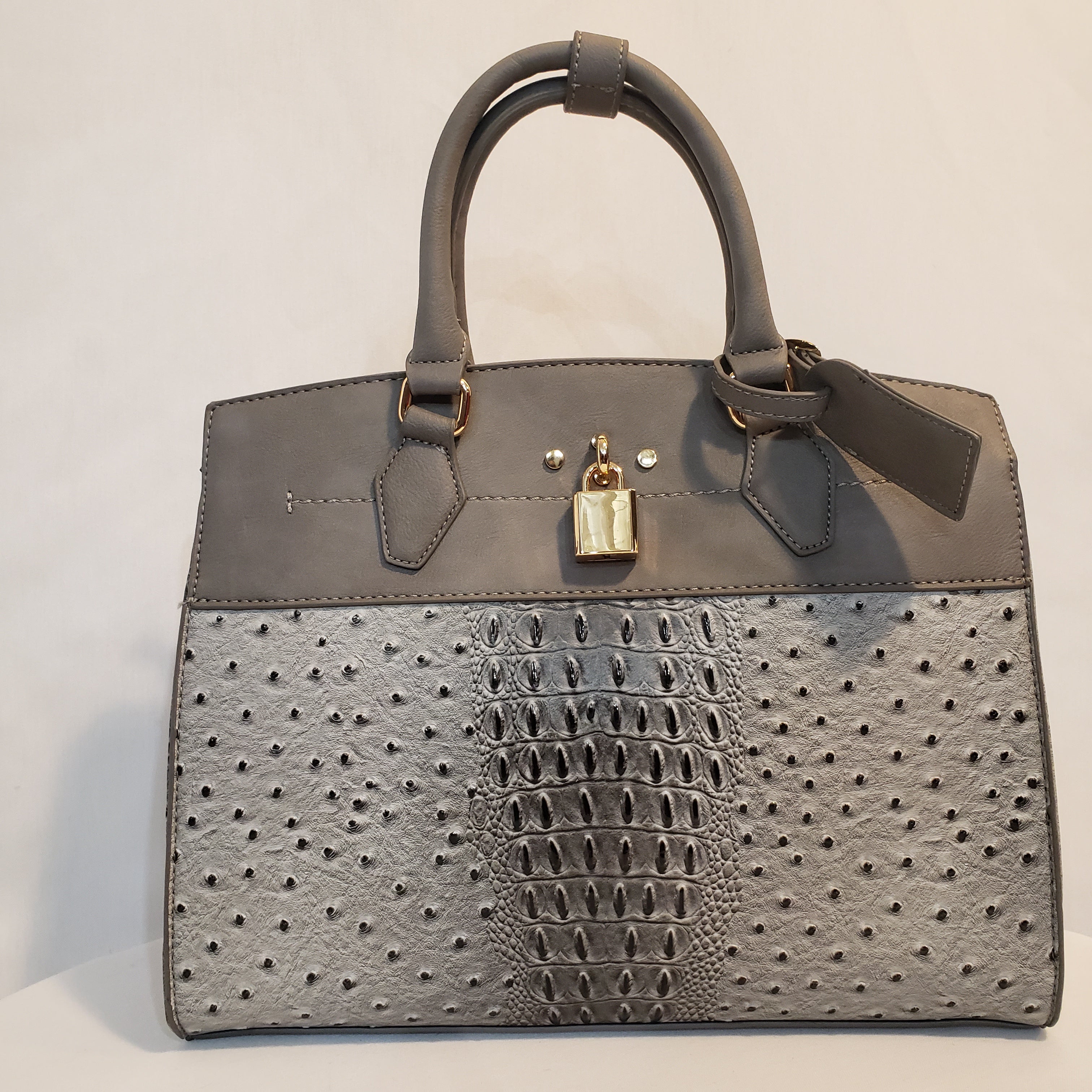Grey Ostrich Vegan Leather Handbag