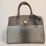 Load image into Gallery viewer, Grey Ostrich Vegan Leather Handbag
