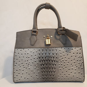 Grey Ostrich Vegan Leather Handbag