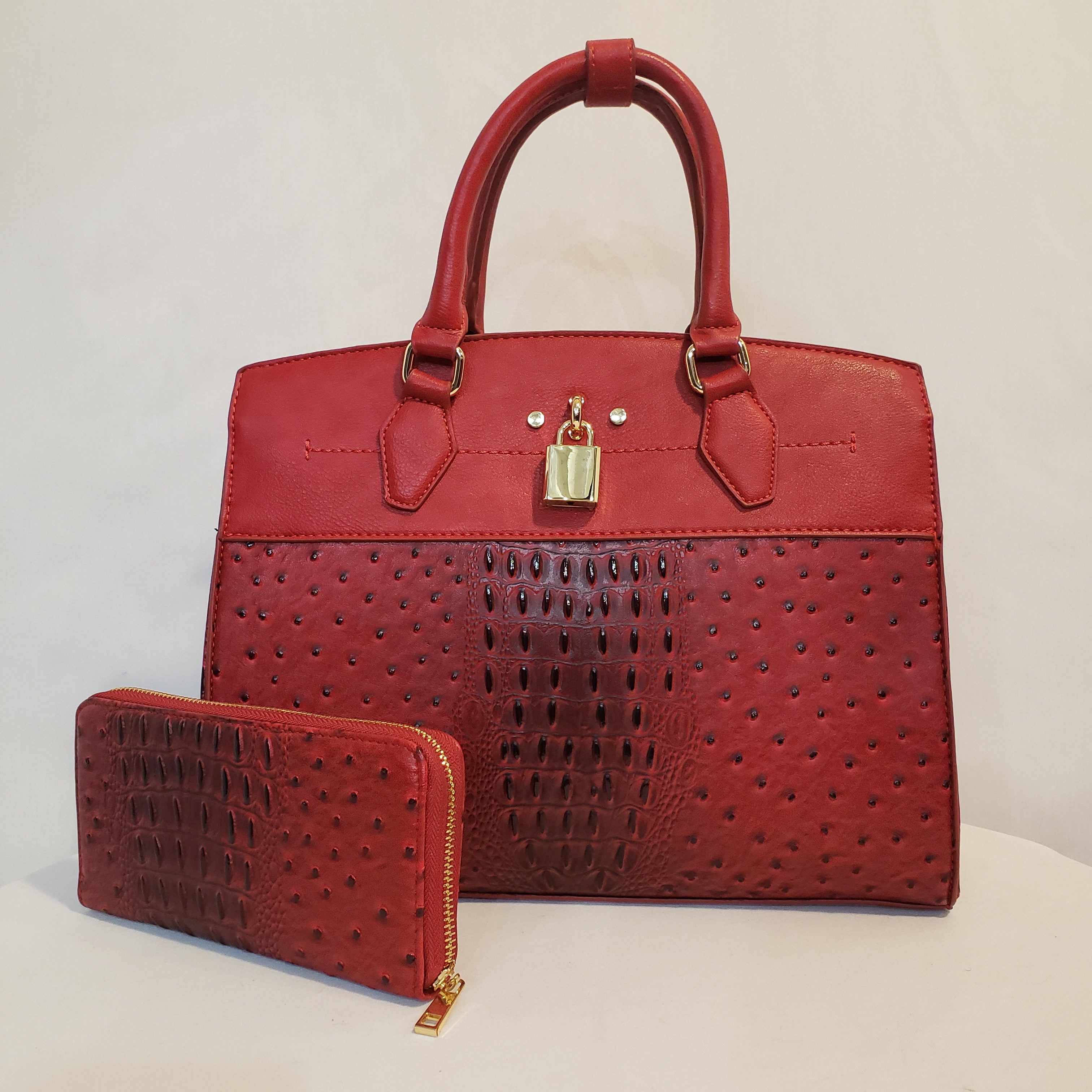 Cranberry Ostrich Vegan Leather Handbag