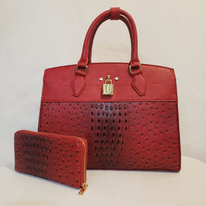 Cranberry Ostrich Vegan Leather Handbag