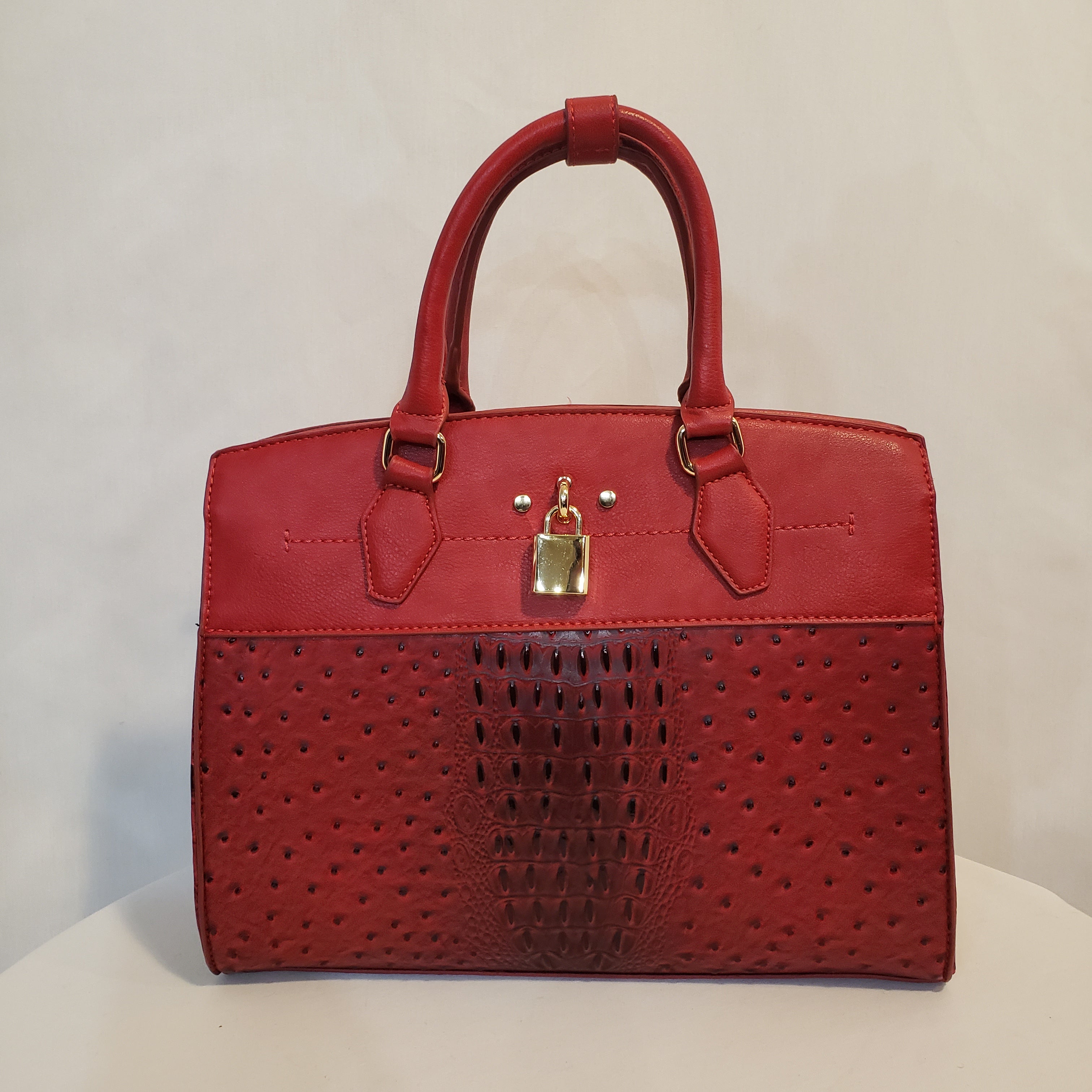 Cranberry Ostrich Vegan Leather Handbag