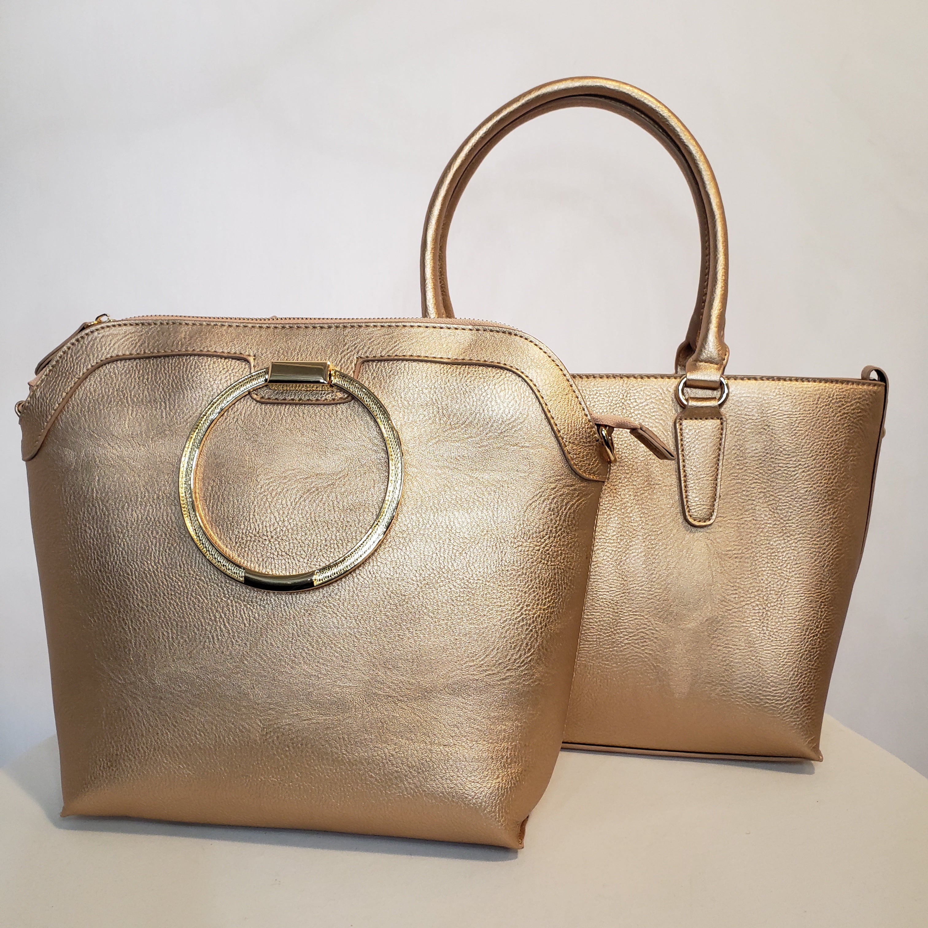 Rose Gold Vegan Leather Handbag (2 piece set)