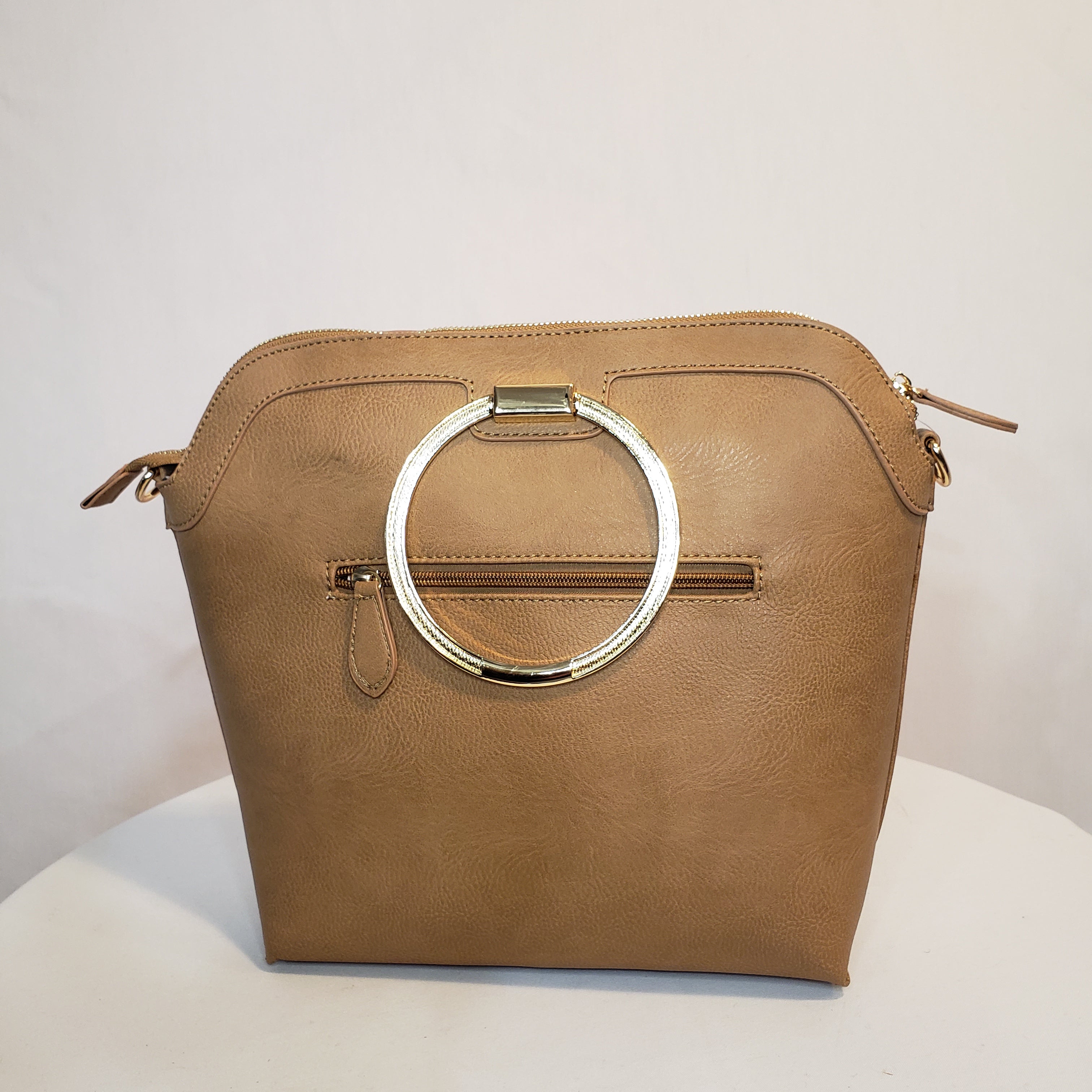 2-piece (Tan) Vegan Leather Handbag Set