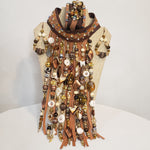 Load image into Gallery viewer, Leather Beaded Bib Necklace, Earring &amp; Bracelet Set
