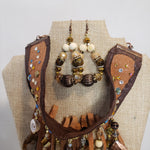 Load image into Gallery viewer, Leather Beaded Bib Necklace, Earring &amp; Bracelet Set
