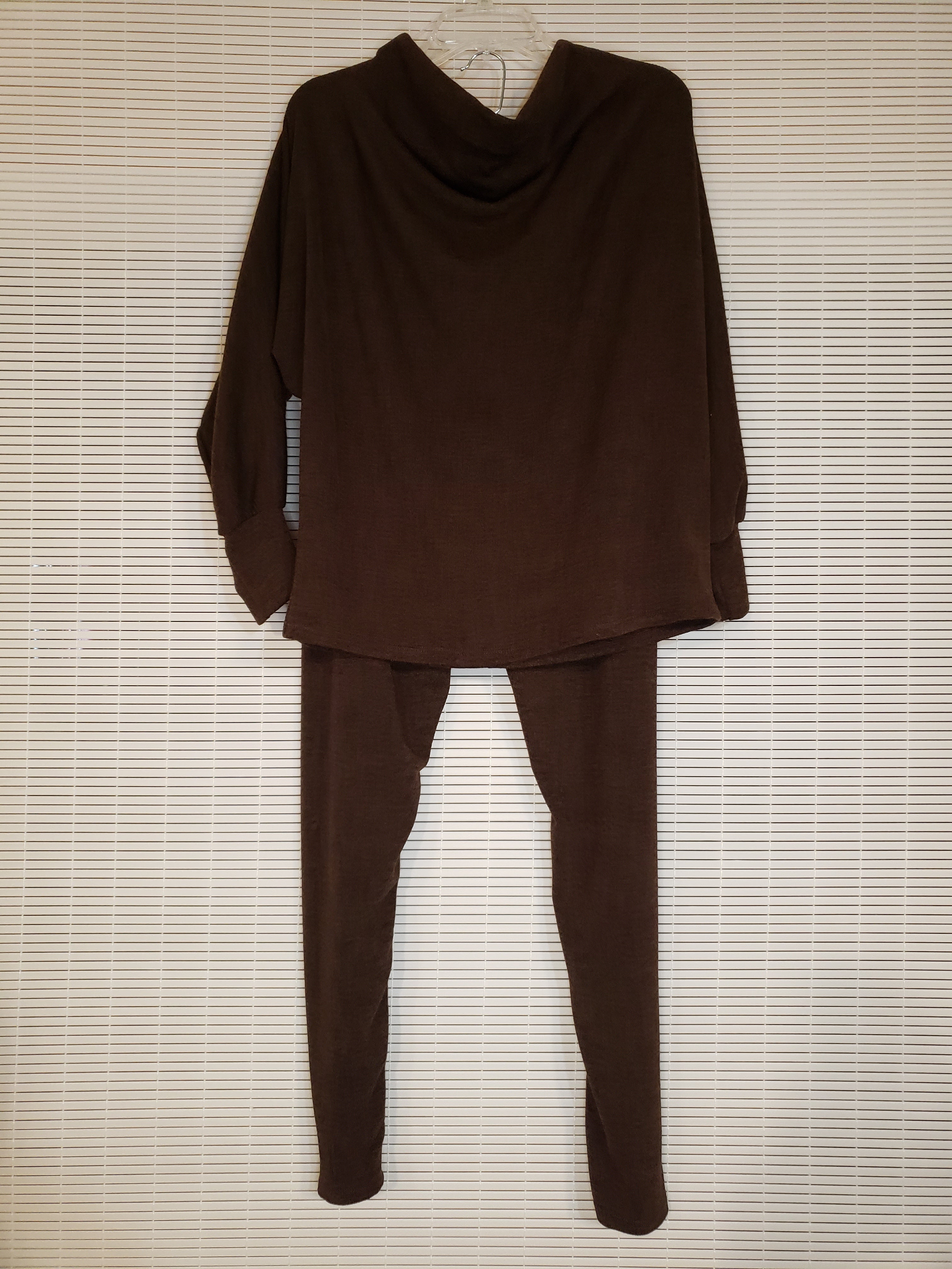 Chocolate Colored, Smooth Knit Ribbed 2-Piece Leisure Suit