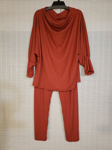 Rust Colored Terracotta , Silk Ribbed 2-Piece Leisure Suit