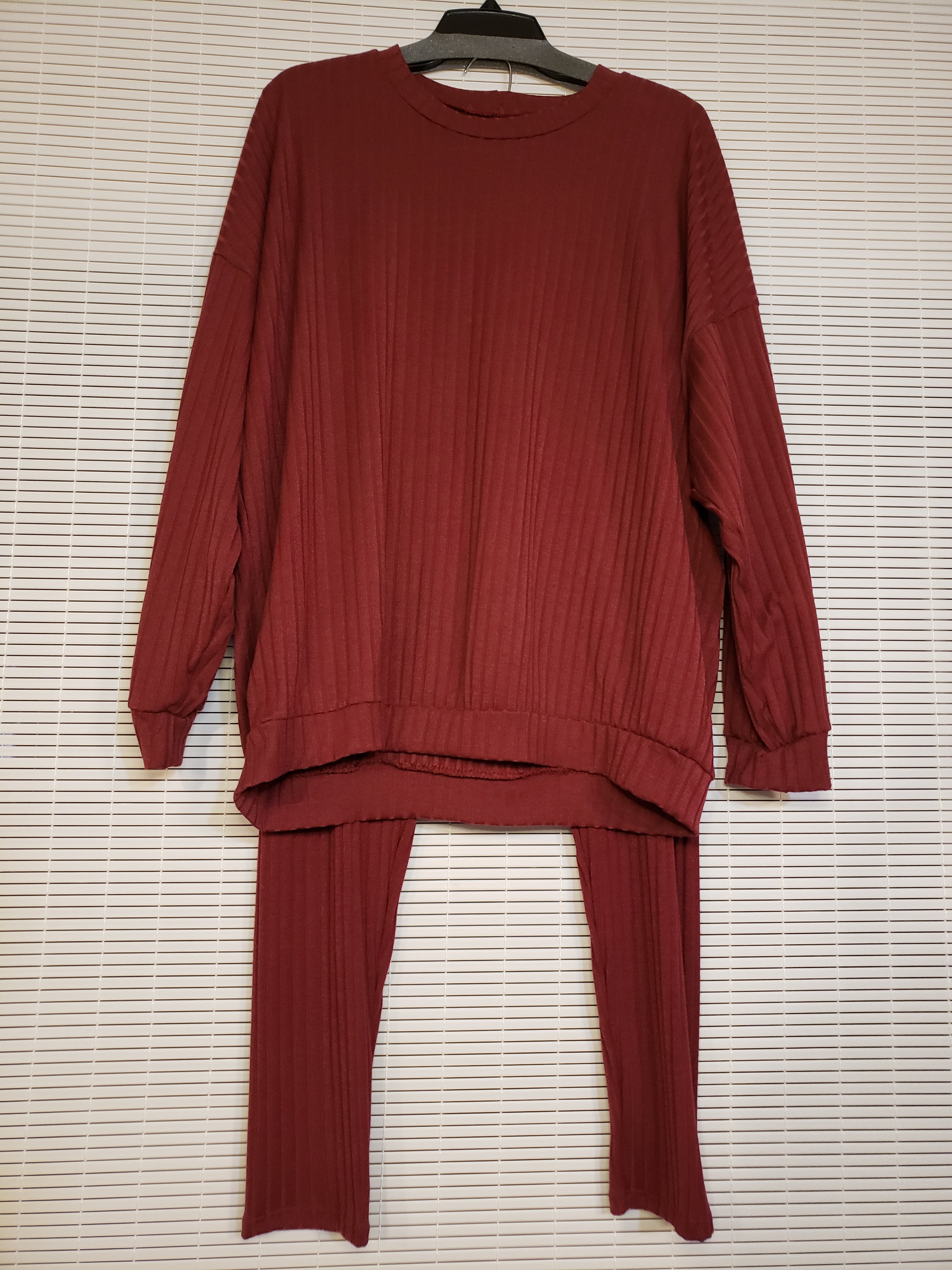 Wine Colored, Silk Ribbed Knit 2-Piece Leisure Suit