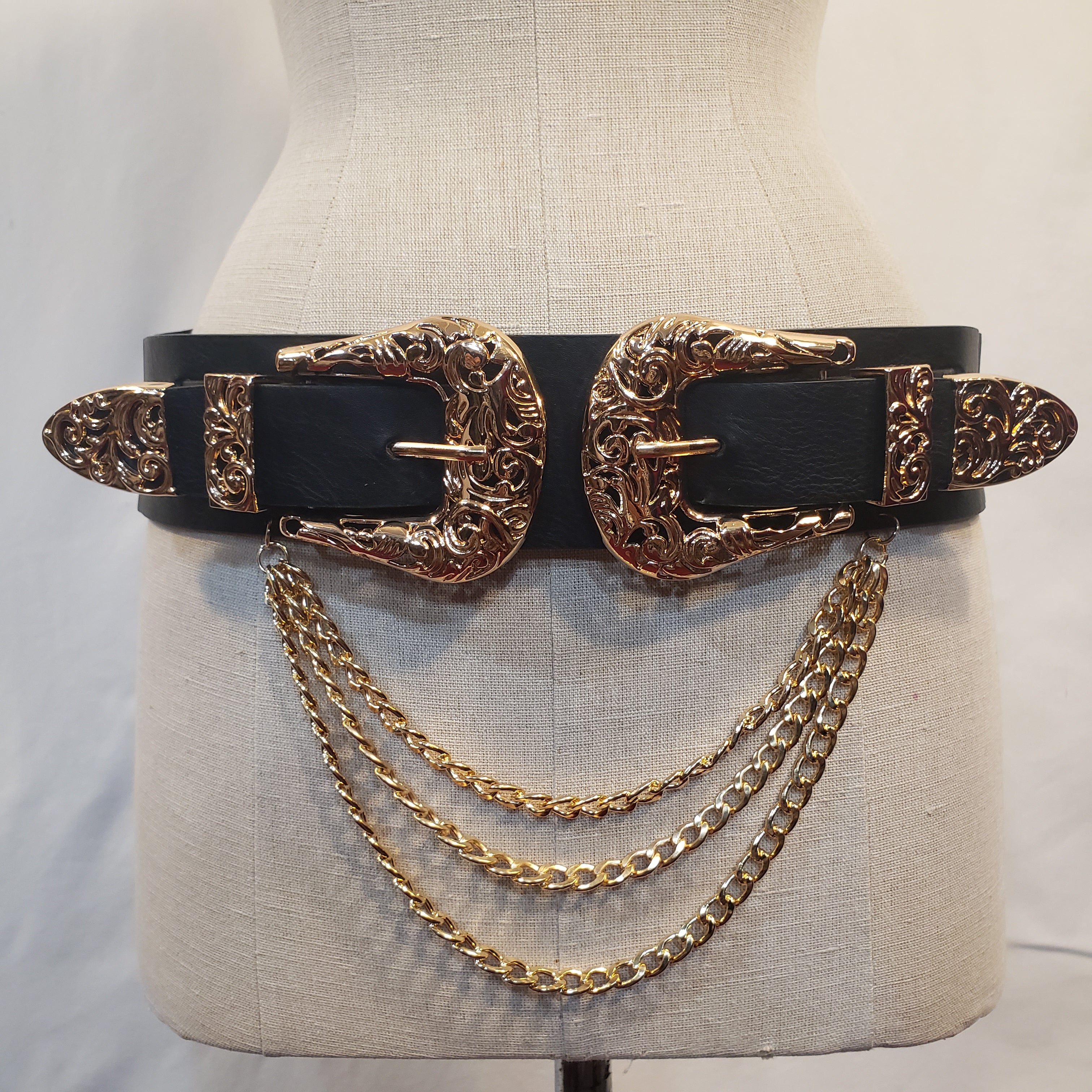 Black Belt with Gold Chain Accents