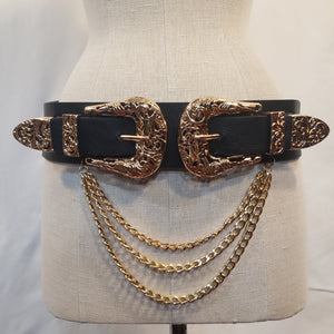 Black Belt with Gold Chain Accents