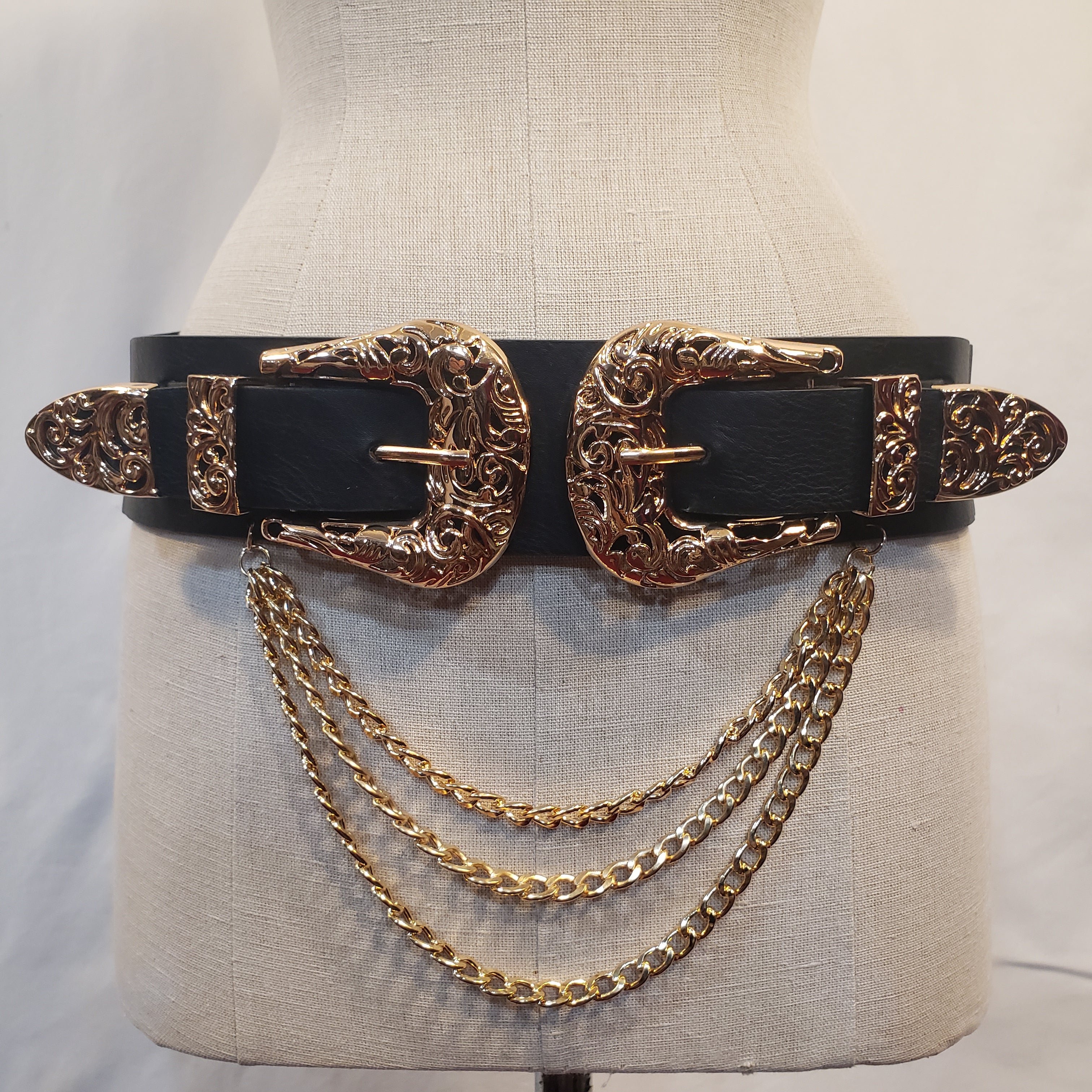Black Belt with Gold Chain Accents