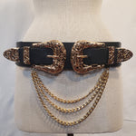 Load image into Gallery viewer, Black Belt with Gold Chain Accents
