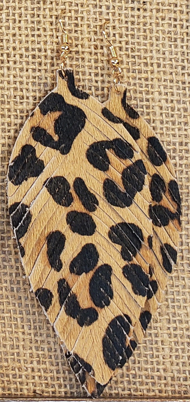 Feather Leather Earrings (Leopard)