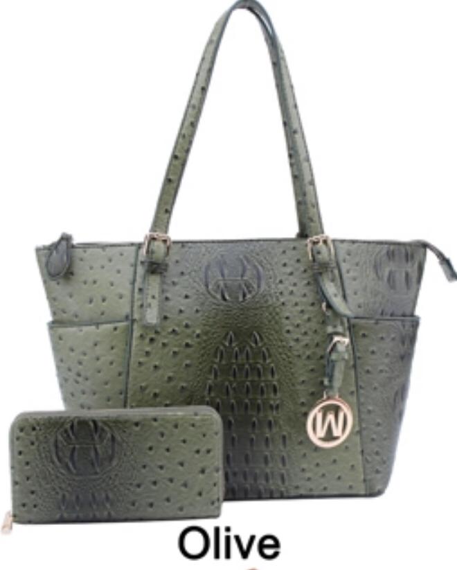 Ostrich Olive Green Handbag