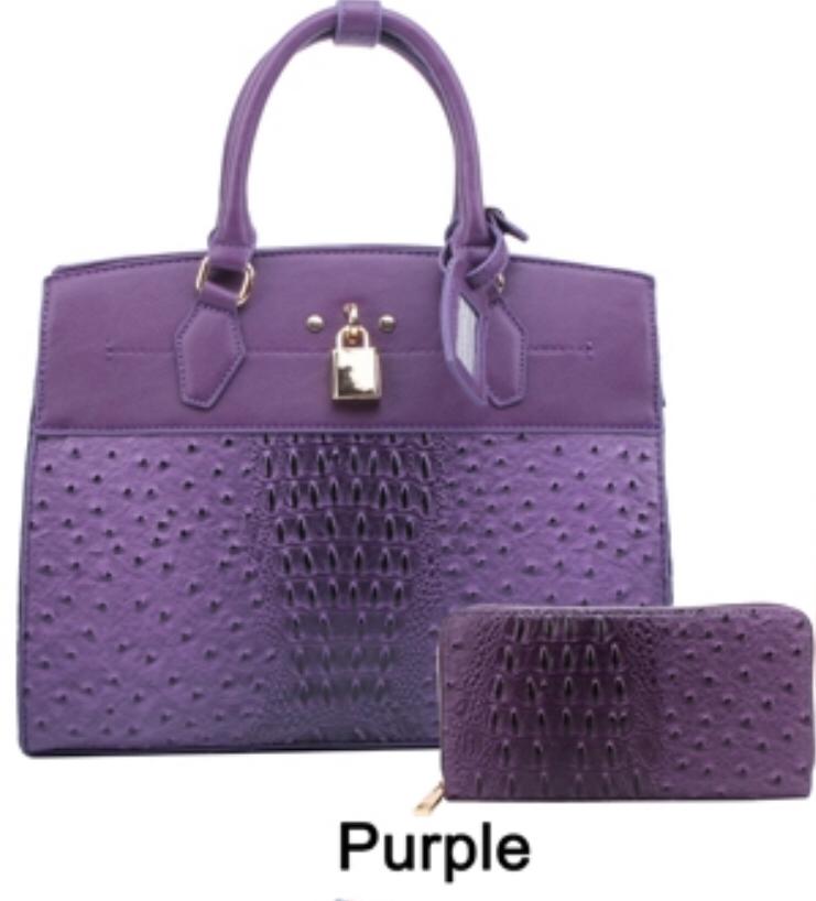 Purple Ostrich Vegan Leather Handbag