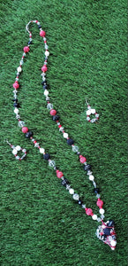 RED & BLACK Beaded Body Wrap Necklace & Earring Set.