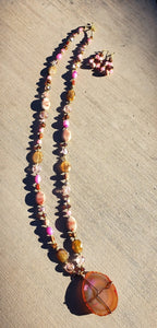 PEACH AGATE Body Wrap Necklace and Earring Set