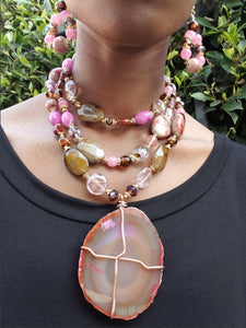 PEACH AGATE Body Wrap Necklace and Earring Set